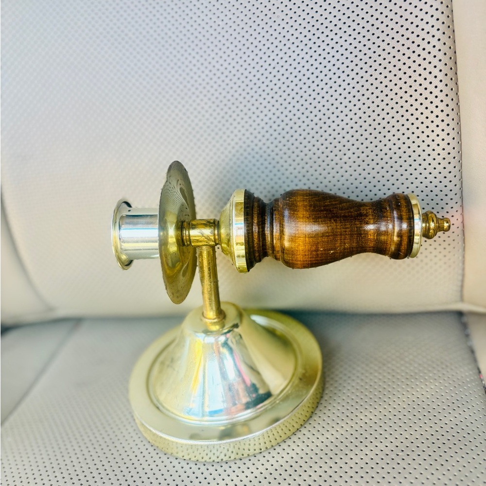 Vintage Brass and Wood Candle Holder